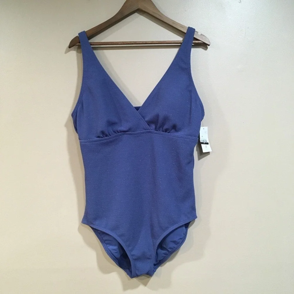 Lands End Tummy Control Metallic One Piece Swimsuit Womens XL 18 Blue UPF 50 - Picture 1 of 14